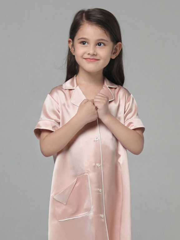 19 Momme Cute Button Up Silk Sleep Shirts For Girls